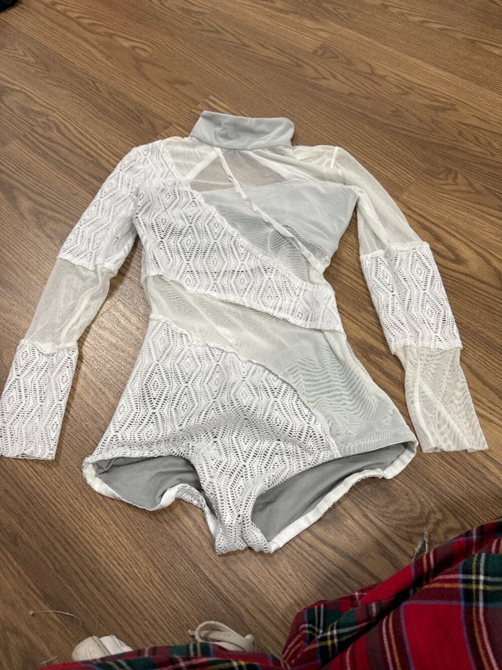 White Lace and Mesh Long Sleeve Dance Leotard, Tenth House, LC/MA